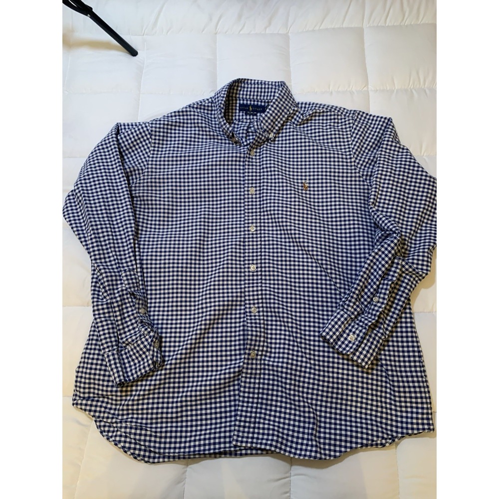 Polo Ralph Lauren‎ Gingham Check Button Down Shirt Blue White  XL TG Flesh Pony